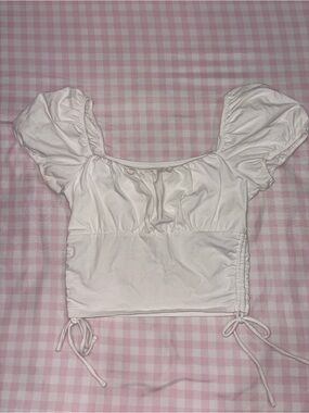 Hollister White Puff Sleeve Ruched Crop Top